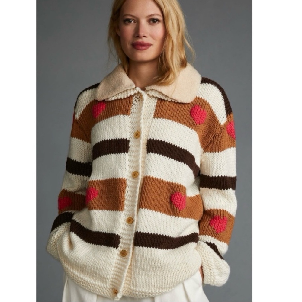 Anthropologie Vero Alfie Hand-Knit Cardigan Sweater Size 2 - Picture 2 of 16